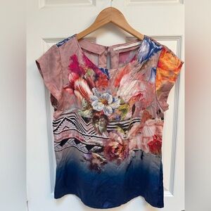 Twelfth Street by Cynthia Vincent Silk Floral Cap Sleeve Top Size P (XS)
